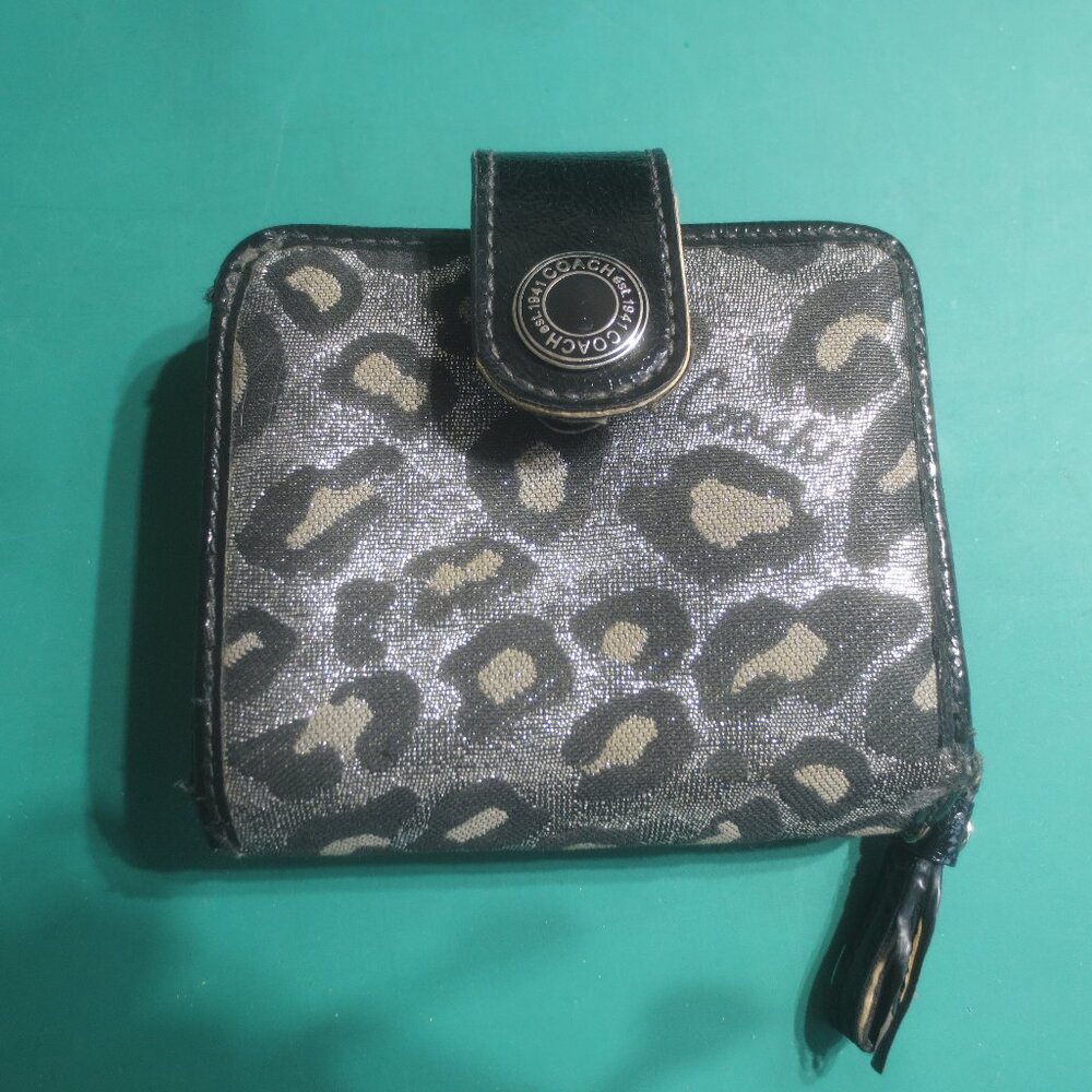 Coach Ocelot Leopard Medium Snap Zip Around Wallet.